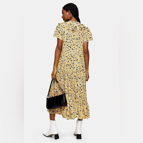 NEW TOPSHOP Yellow Daisy Grandad Midi Shirt Dress Floral Yellow Dress Size 2 - Picture 3 of 12